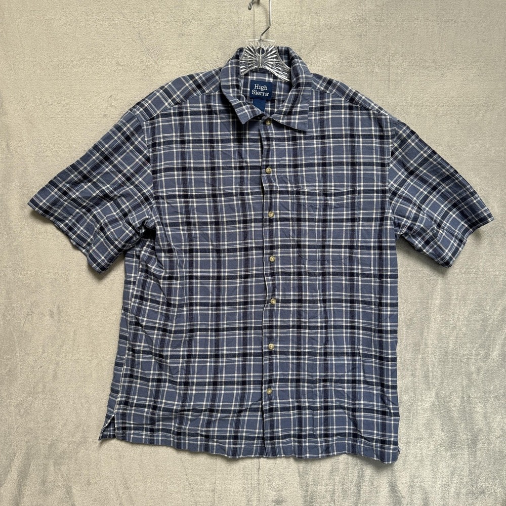 High Sierra Shirt Mens M Blue Plaid Short Sleeve Button Up Lightweight Cotton